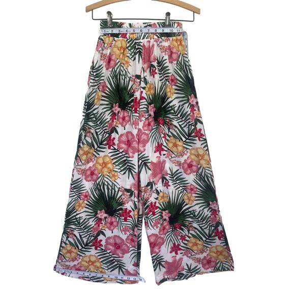 Anna Cai Tropical Palm Floral Palazzo Wide Leg Pull On Wht Yellow Pink Green XS - Picture 7 of 7